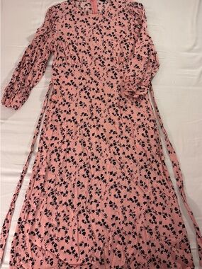 Pink Floral Long Sleeve Wrap Maxi Dress